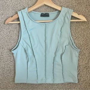 white fox teal blue-green cropped tank top